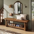 thumbnail image 3 of Finmind 55-inch Solid Wood Entryway Bench with Shoe Storage, Rustic Foyer Bench with Open Shelf for Hallway, Mudroom, Bedroom, Rustic Brown, 3 of 9