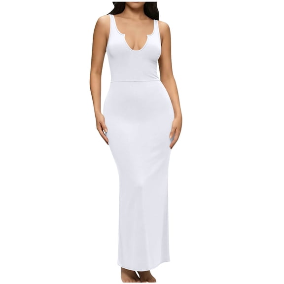 BUIGTTKLOP Maxi Dresses for Women Sleeveless Tank Dresses Deep V Neck Slim Fitted Long Dresses Party Club Beach Sundresses
