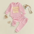 thumbnail image 2 of masbird Baby Girl Clothes Newborn 3Pcs Fall Winter Outfits Rib Frill Long Sleeve Romper Daisy Pants Headband Sets 0 3 6 12 18 24 Months(Pink,3-6 M), 2 of 4