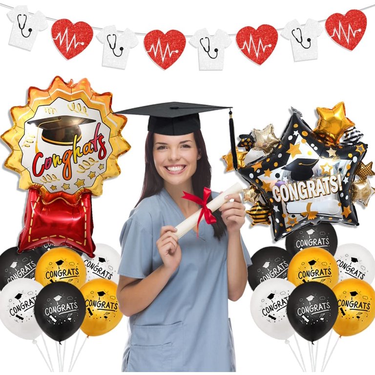 Navy Blue Gold 2024 Graduation Party Decorations Foil Balloon 2024 We are  So Proud of You Congrats Grad Graduation Banner Blue Gold Cap Diploma Star