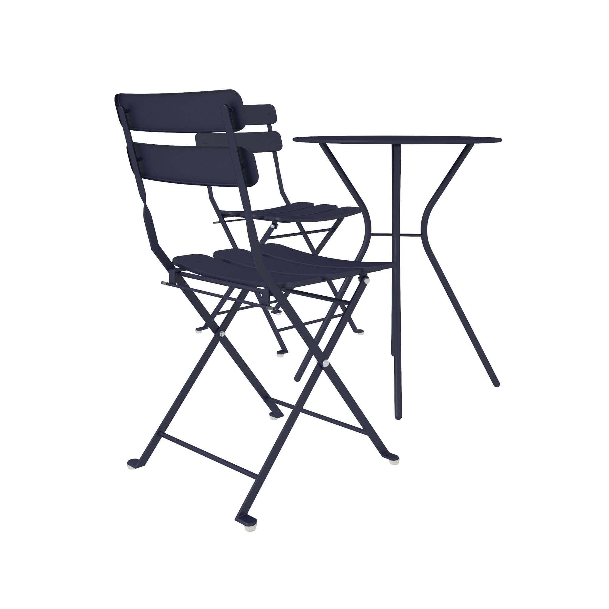 COSCO Outdoor Living, 3 Piece Bistro Set with 2 Folding Chairs, Navy - image 5 of 7
