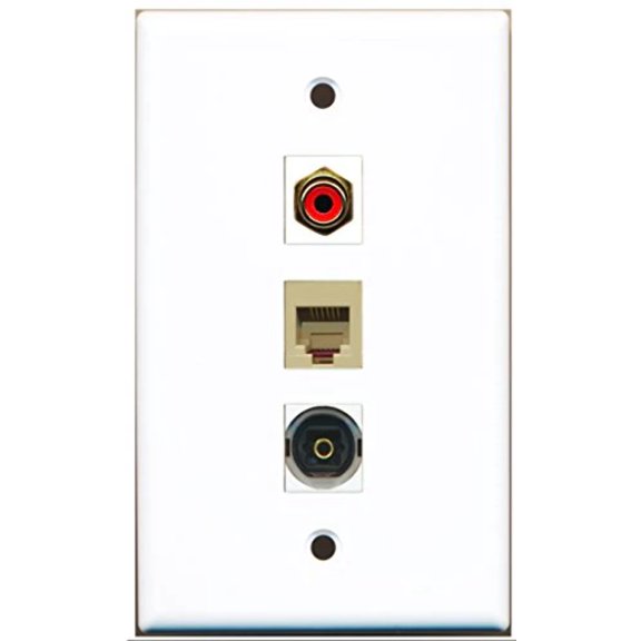 RiteAV - 1 Port RCA Red and 1 Port Phone RJ11 RJ12 Beige and 1 Port Toslink Wall Plate