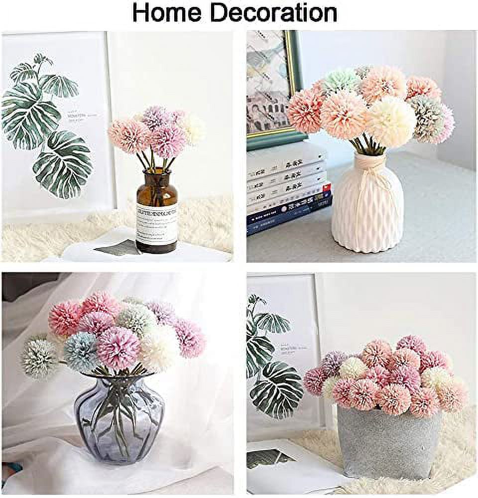 Artificial Flowers 21 Pcs Fake Silk Artificial Chrysanthemum Ball Hydrangea Bridal Wedding Bouquet for Kitchen Home Decor… (Blue.White,Red)