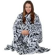 Soft Fleece Wearable Blanket with Sleeves - Plush Cozy Warmth & Comfort - Machine Washable, Lightweight Throw Wrap TV Blanket (Black)
