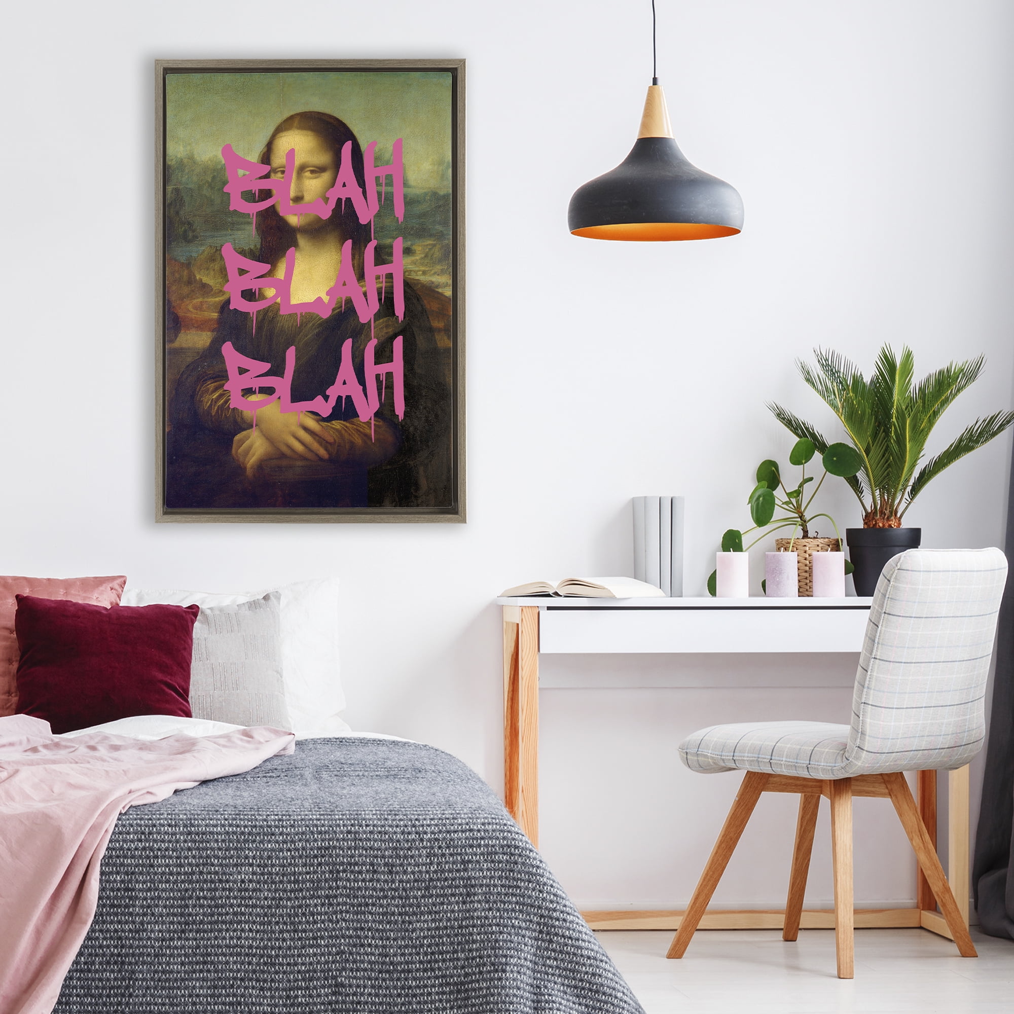 Graffiti Over Mona Lisa Brown Framed Floater Canvas Wall Art, design by Masters Redux
