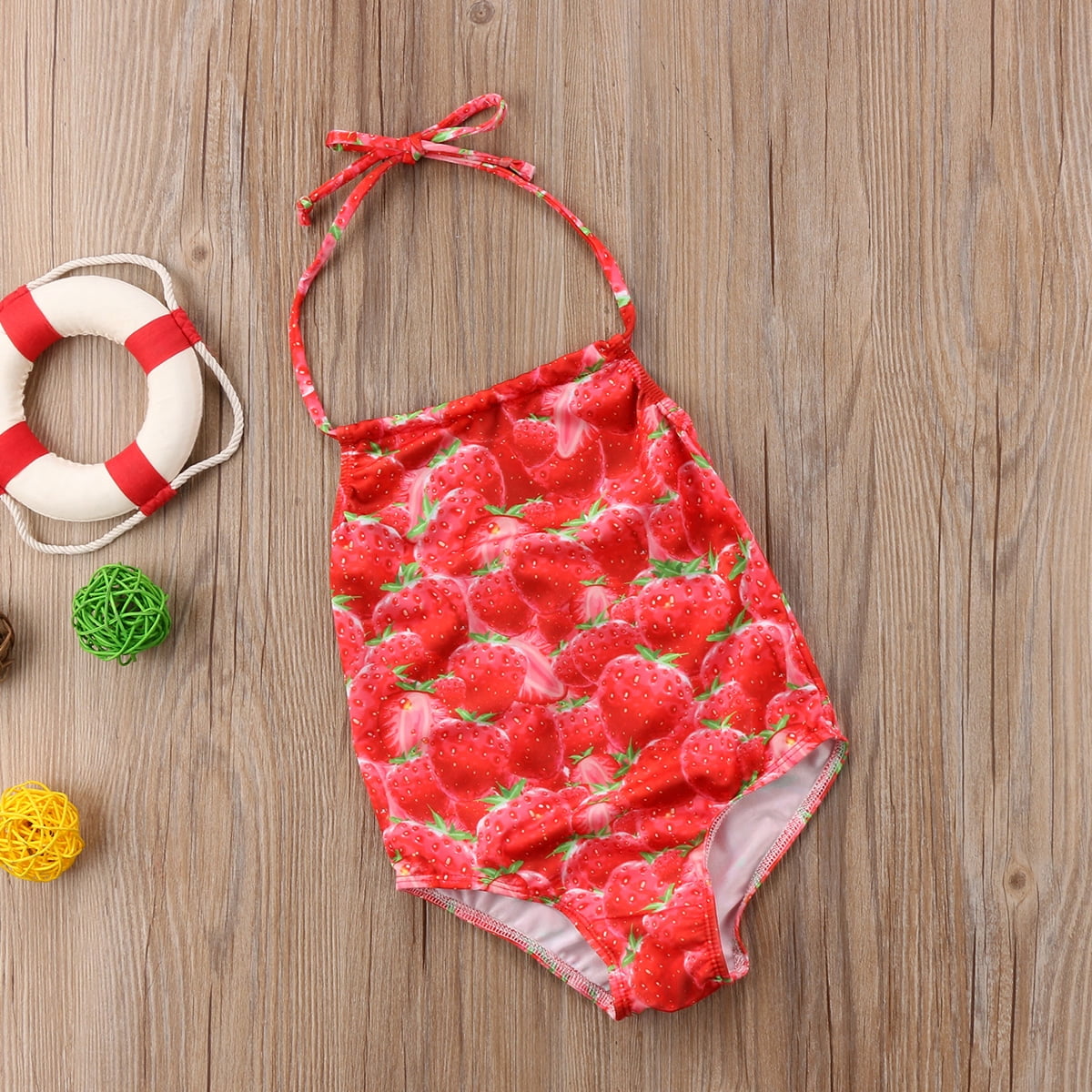 Toddler Baby Girls One Piece Swimsuit Halter Neck Backless Fruit Printing Swimwear Bathing Suit