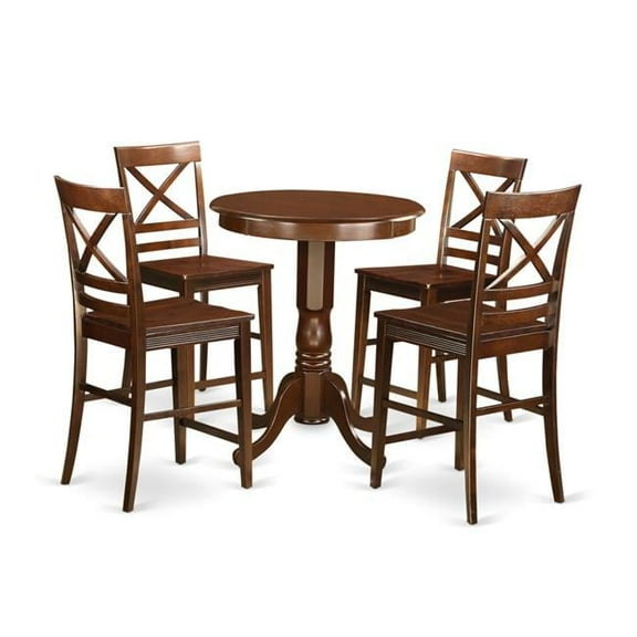 Counter Height Dining Pub Table & 4 Chairs, Mahogany