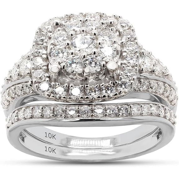 Dazzlingdaimonds Jewels 3.00 Ctw Round Cut White Diamond Wedding Anniversary Bridal Set Ring 14K White Gold Plated 925 Sterling Silver 925 Sterling Silver -8.5