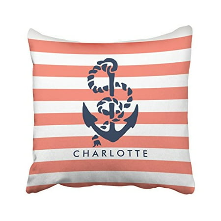 Winhome Square Throw Pillow Covers Retro Nautical Coral Stripe
