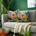 thumbnail image 5 of Flowers Chinoiserie Pillow Covers 18x18 Set of 2,Peony Pillow Covers Outdoor Decorative Linen Pillow Covers for Couch Bed Sofa Cushion Farmhouse Pillowcases, 5 of 7