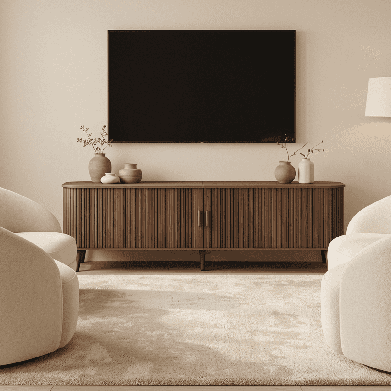 Homy Casa 70.87" TV Stand, Fluted Sliding Door Media Console with Storage, Brown