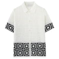 thumbnail image 4 of Kakii Men's Crochet Knit Button Down Shirt Short Sleeve Sheer Collared Beach Shirt Top, 4 of 9
