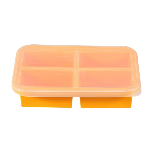 Silicone Freezer Tray with Lid Reusable Silicone Freezer Mold Easy Release Silicone Freezer Container 4 Compartments Silicone Soup Freezer Mold for Soup and Food Storage Yellow
