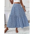 thumbnail image 5 of Women'S High Elastic Waist Midi Skirt Casual Summer Trendy Flowy Ruffle Floral Print A Line Skirts Blue Flower XL, 5 of 8