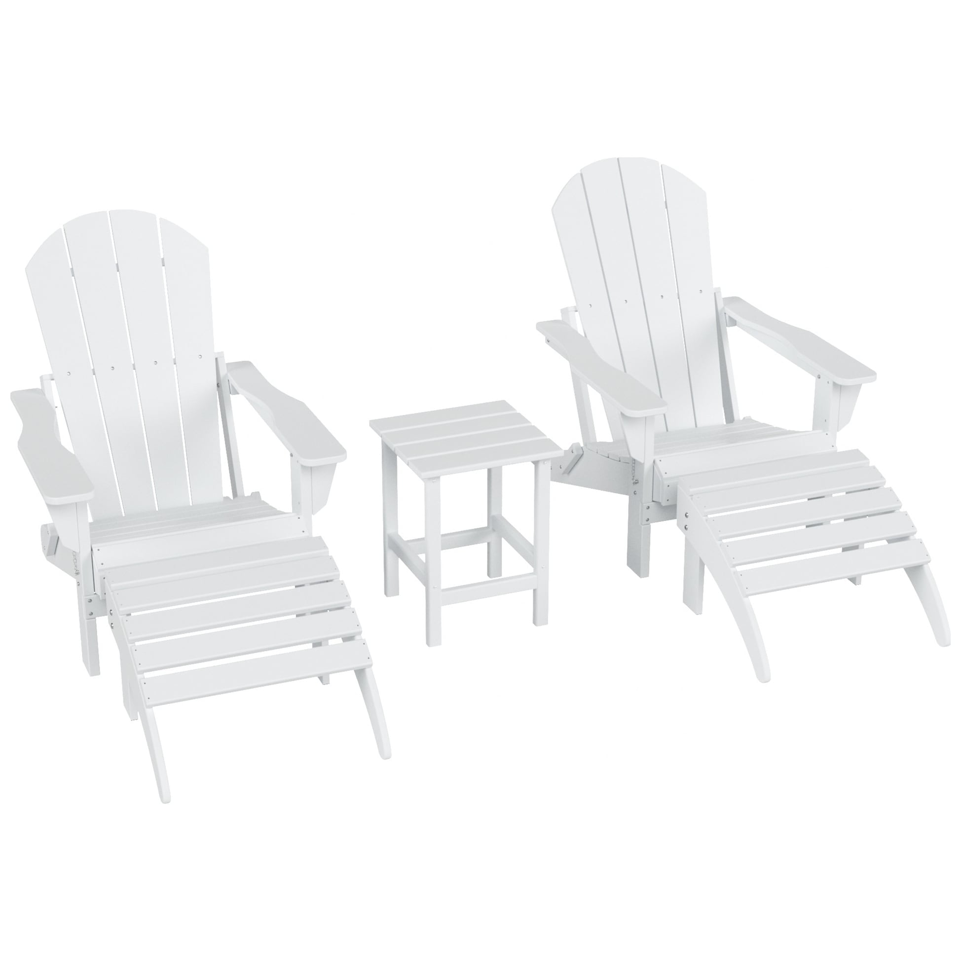 Polytrends  Laguna Hdpe All Weather Outdoor Patio Foldable Adirondack Chairs Conversation Set (5-Piece Set) White