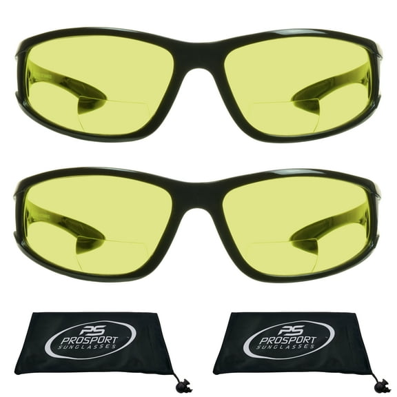 proSPORT BIFOCAL Sunglass Reader Yellow Lens Sport Side Shield Men Women 2 pairs