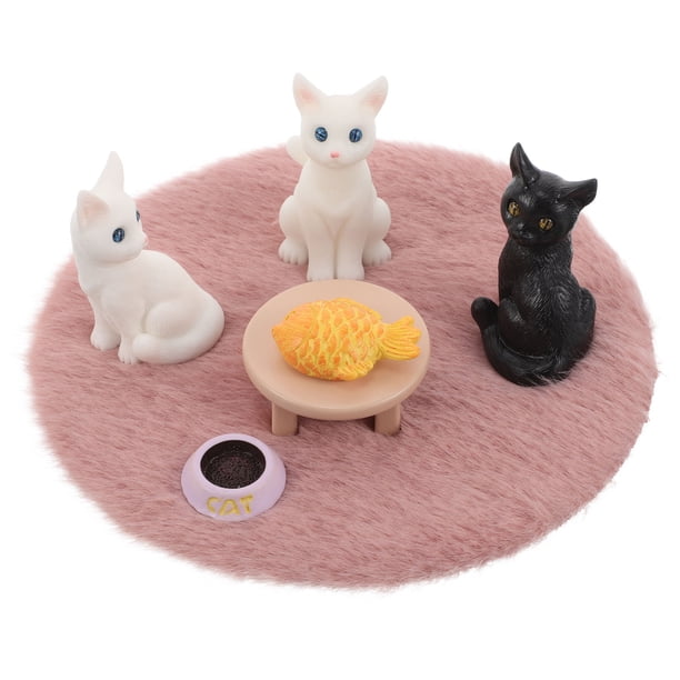 1 juego de minifiguras de gato para casa de muñecas, accesorios en miniatura, juguetes realistas para gatitos, decoración de micropaisaje, juego de decoración de peluche de gato pequeño