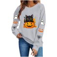 thumbnail image 5 of Cute Halloween Sweatshirt Women Black Cat Pumpkin Sleeve Graphic Print Crew Neck Long Sleeve Pullover Oversized Fleece Lined Fall Top for Spooky Season Holiday Party and Casual Outfits, 5 of 8