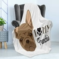 thumbnail image 4 of Bulldog Soft Flannel Fleece Blanket, Design of I Love My Frenchie Calligraphy with a Dog Portrait and a Paw Print, Cozy Plush for Indoor and Outdoor Use, 70" x 90", White Multicolor, by Ambesonne, 4 of 5