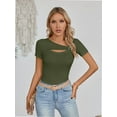 thumbnail image 6 of Womens Fashion Fall Clothes One Piece Cutout Tops short Sleeve Slim Fitted Shirts Tee Tshirts, 6 of 6