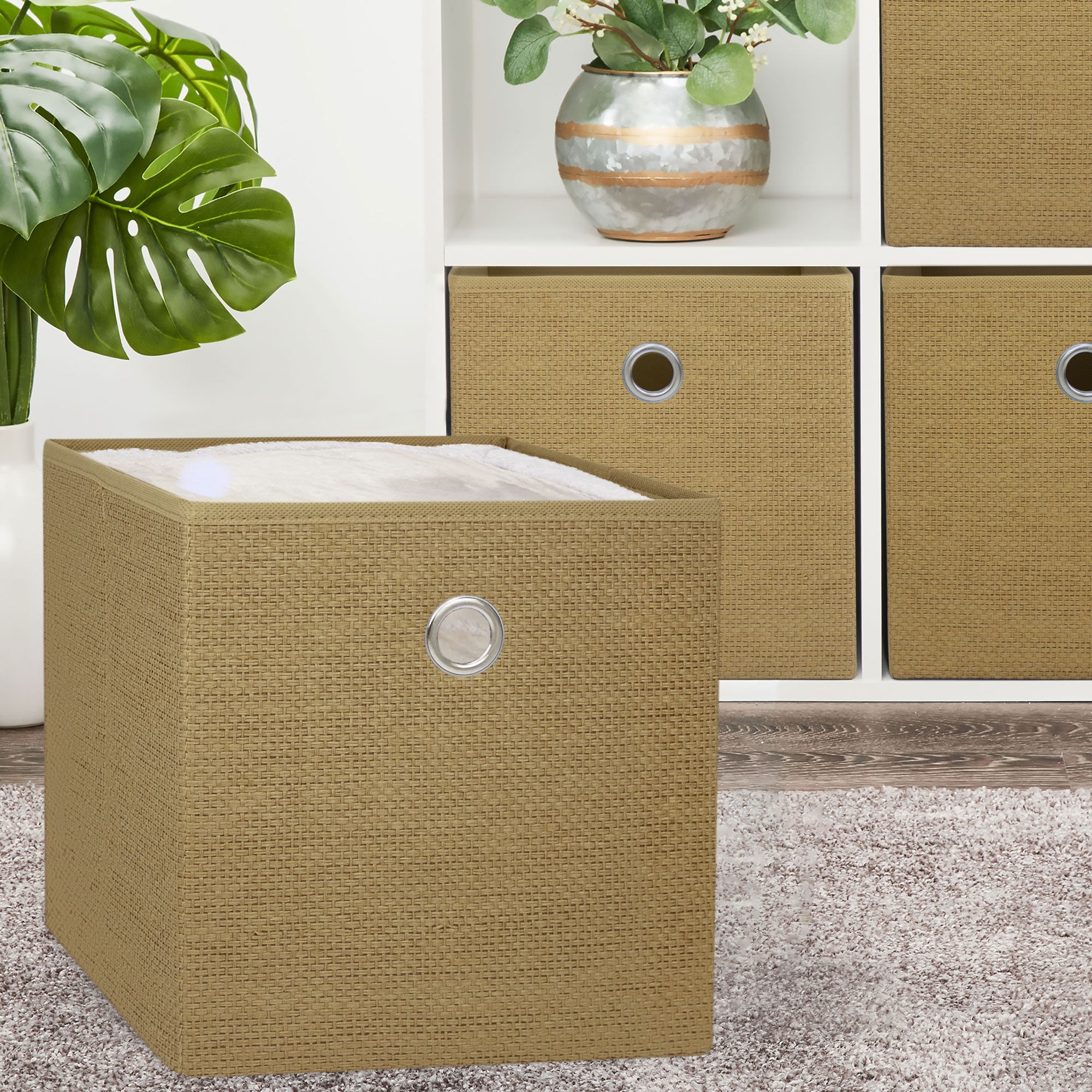 Mainstays Collapsible Fabric Cube Storage Bins (10.5" x 10.5"), Natural Textured, 4 Pack