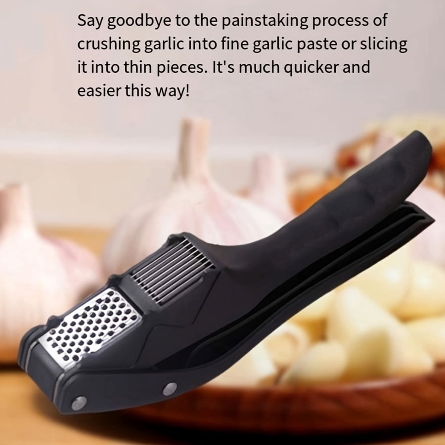 Stainless steel two-in-one garlic press is a must-have garlic slicing tool in the kitchen. It is durable and easy to clean. It is suitable for families and professional chefs.