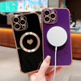 thumbnail image 3 of Magnetic Case for iPhone 14 Pro Max Phone Case for Women Men [ Compatible with MagSafe ], Cute Love Heart Luxury Plating Full Camera Lens Protection Soft Silicone Cover 6.7" (Deep Purple), 3 of 12