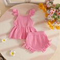 thumbnail image 4 of KPOPLK Toddler Baby Girl 2Pcs Clothes Sleeveless Ruffle Bowknot Dress Top Shorts Set Summer Outfits for Little Kids Girls(12-18 Months,Pink), 4 of 8