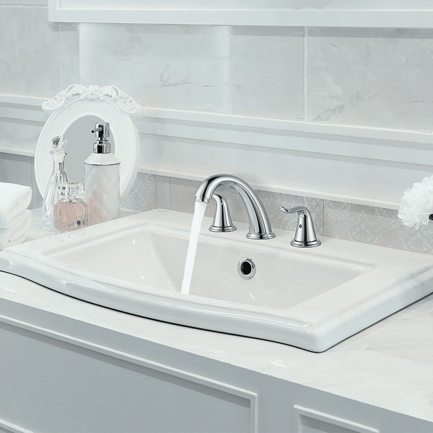 WOWOW Chrome 3 Hole Widespread Bathroom Faucet Chrome Bathroom Sink Faucets 2 Handle Bath Faucet