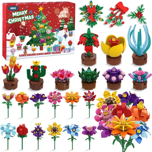 Calendario de Adviento JOICEE de Bloques de Construcción con Flores, 24 Días