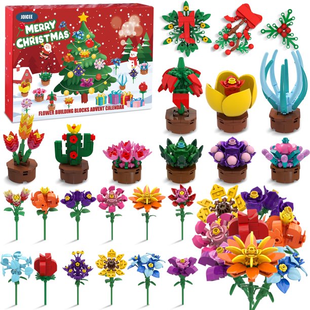 Calendario de Adviento JOICEE de Bloques de Construcción con Flores, 24 Días