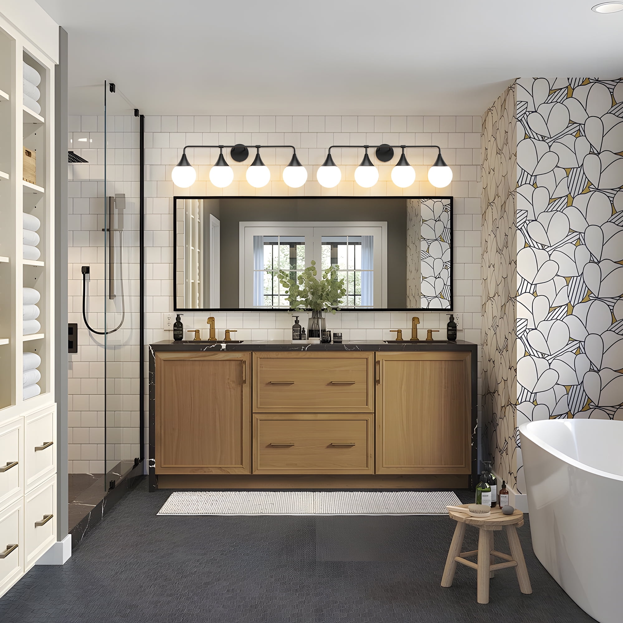 Bathroom Vanity Light 4-Lights Bathroom Lighting Fixtures Over Matte Black Wall Sconces with Frosted Globe Glass for Hallway Restroom
