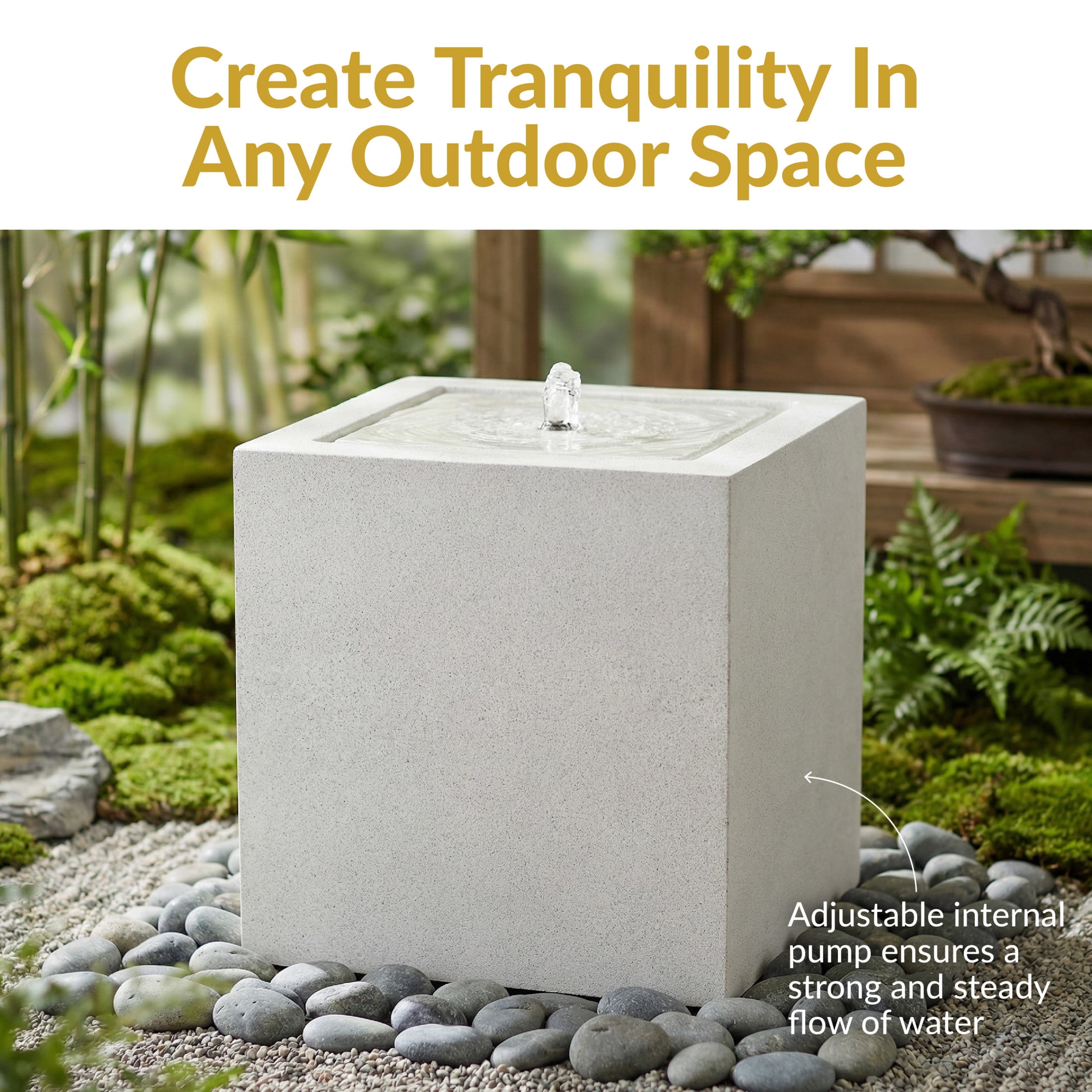 Sunnydaze Square Fog Outdoor Bubble Fountain, LED Light