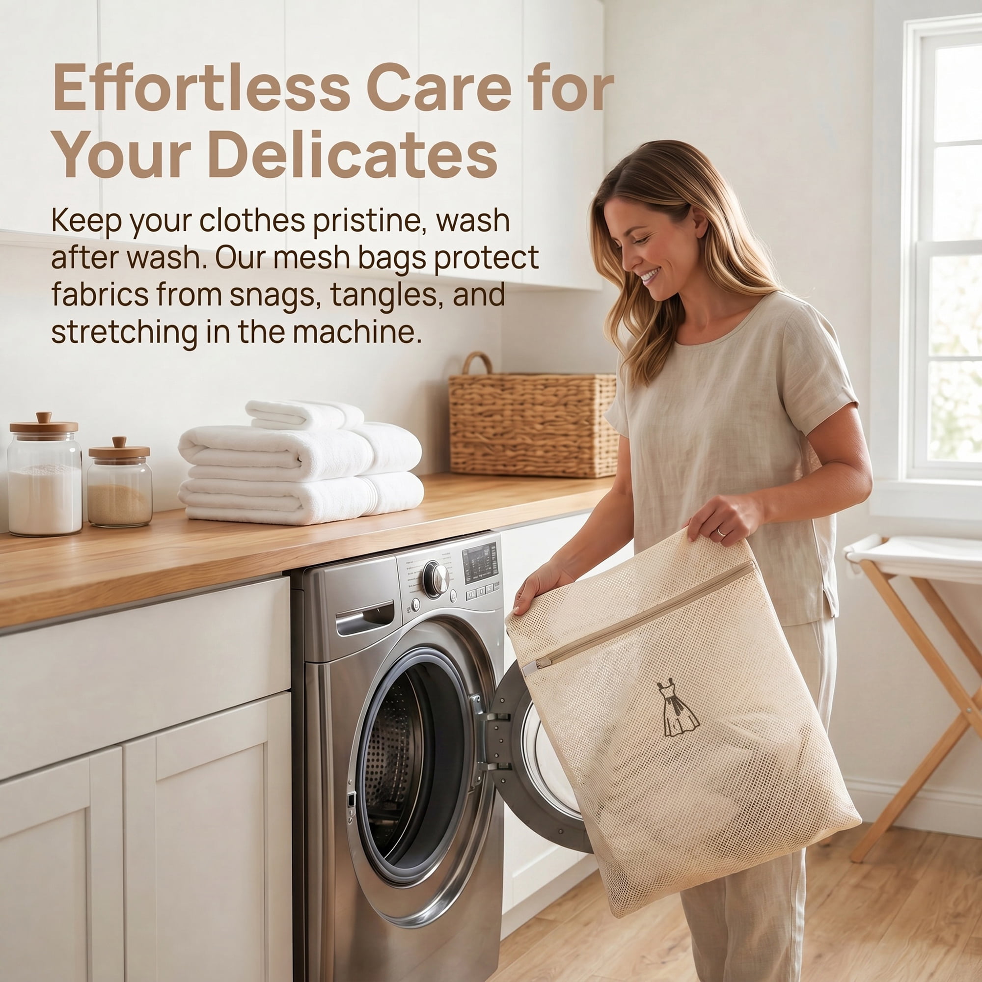 Unique Bargains 4Pcs Durable Mesh Zipper Closure Laundry Bags Beige