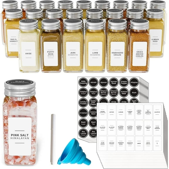 SpaceAid 24 Pcs Spice Jars with Labels, Empty 4oz Glass Spice Bottle