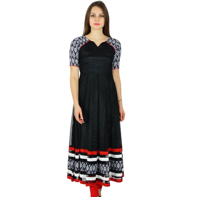Bimba Kurta Anarkali en Filet Noir pour Femmes Style Chic Kurti Longue Robe de Soirée Formelle Vêtements Indiens