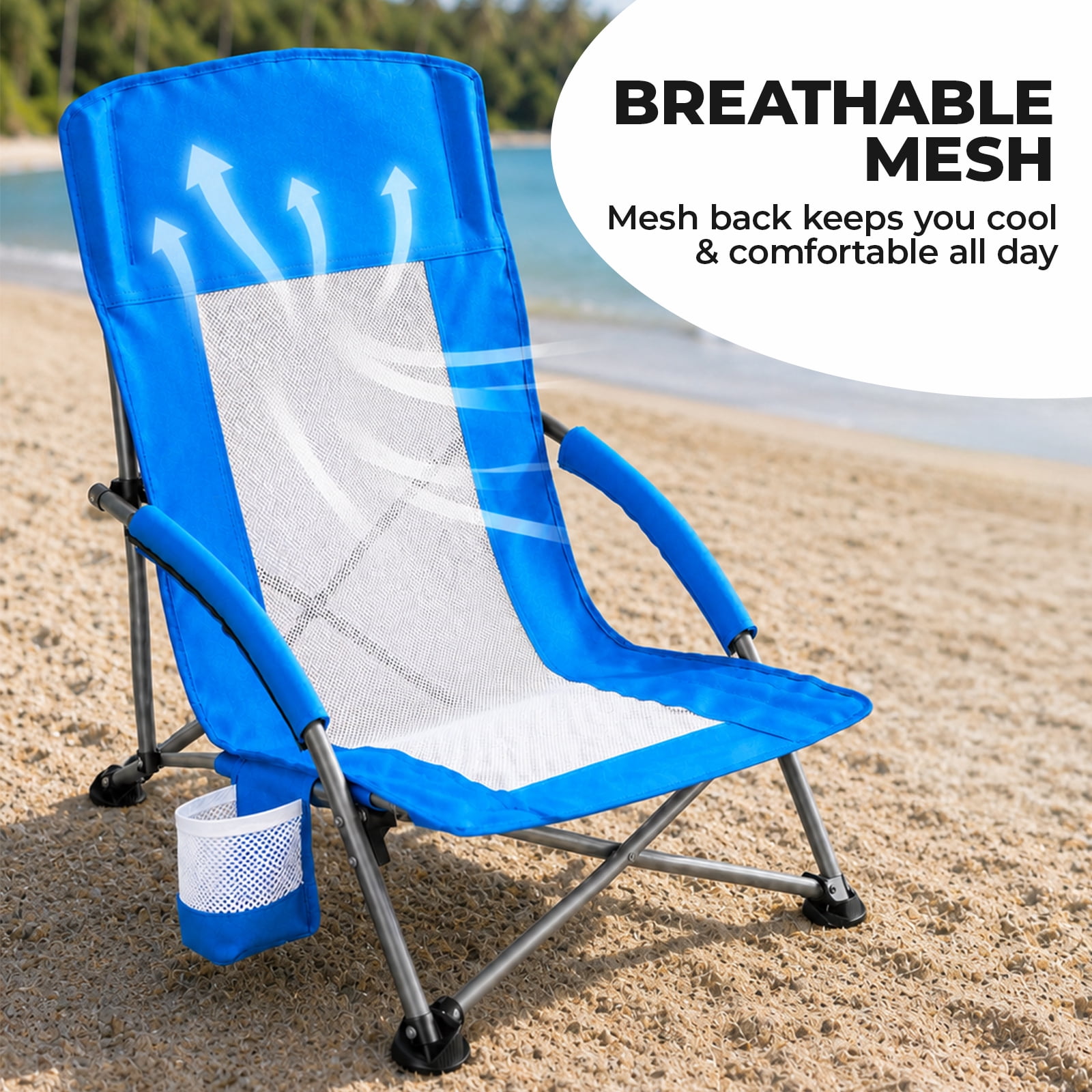 Alvantor Camping Chair - Folding Outdoor Chair with Mesh Back, Cup Holder, Heavy Duty 250 LBS, Portable with Carry Bag for Beach Picnic