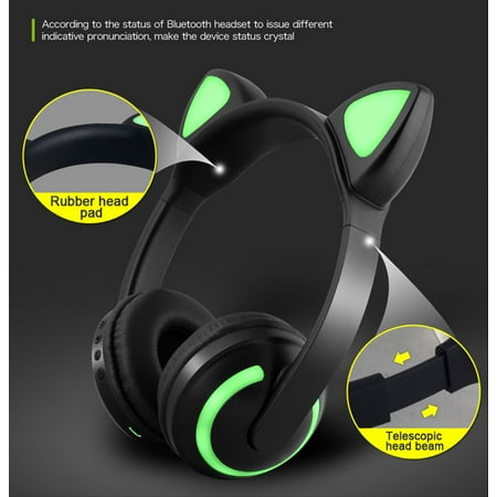 Headband Stereo Headphones - JINSERTA LED Cat Ear Wireless Bluetooth Stereo Music Headset Headphone Earphone Headband