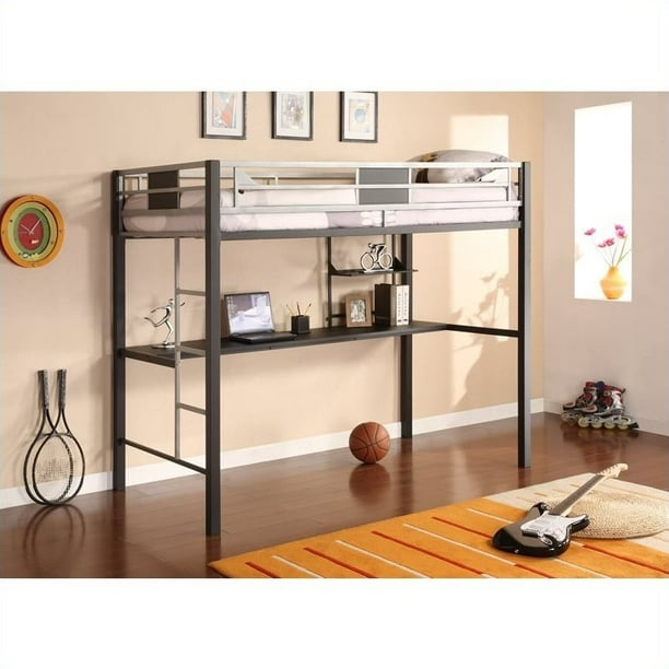 Kingfisher Lane Metal Twin Loft Bed In Black With Desk Walmart Com