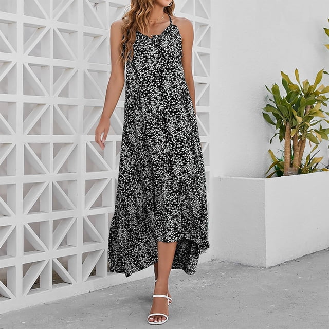Lenago Summer Plus Size Summer Dresses Women's Summer Print Off-the-Shoulder Dress Beach Dress Sun Dress Mini Dress Irregular Hem Ruffled Flowy Dress Party Beach Dresses on Clearance