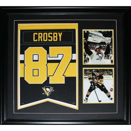 Framed Facsimile Autographed Sidney Crosby 33x42 Pittsburgh Black Reprint  Laser Auto Hockey Jersey - Hall of Fame Sports Memorabilia