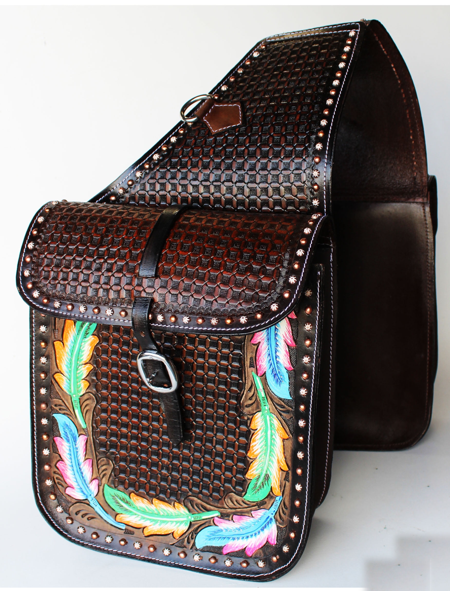 Horse WESTERN SADDLE BAG OR MOTORCYCLE SADDLE BAGS HAND TOOLED LEATHER