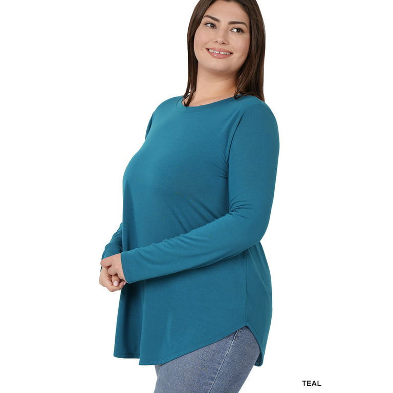 Zenana Women & Plus Relaxed Fit Long Sleeve Round Neck & Hem Jersey Tee  Shirt Top 