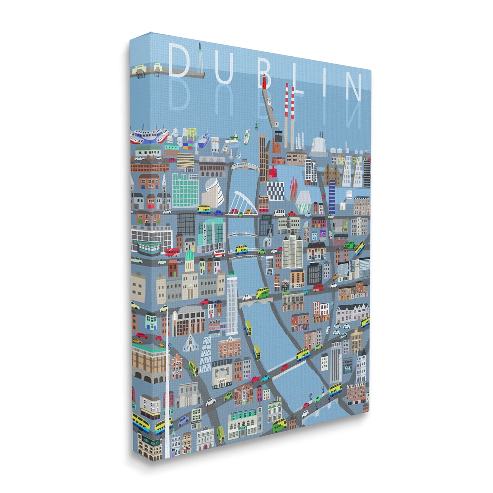 Stupell Industries Dublin Coastal City Map Bridges Buildings Design Canvas Wall Art, 24 x 30, Design by Carla Daly