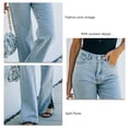 thumbnail image 4 of Pantalones divididos vintage con dos bolsillos Pantalones clásicos simples retro delgados con abertura lateral para mujer Azul claro XL, 4 of 5