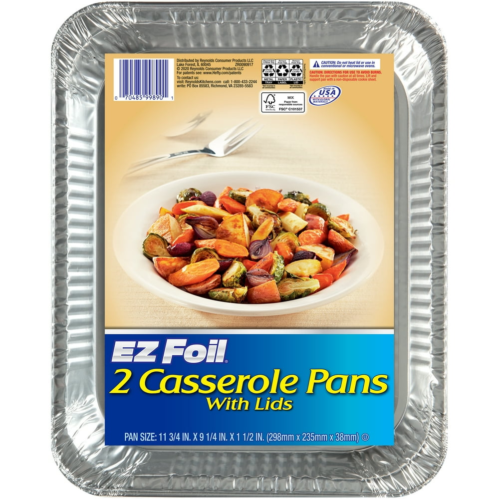 EZ Foil Disposable Casserole Pans with Lids, 2 Count