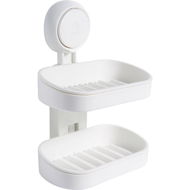 Jabonera de doble capa con ventosa, soporte de esponja fuerte para ducha, bañera y fregadero de cocina, sin taladros, extraíble