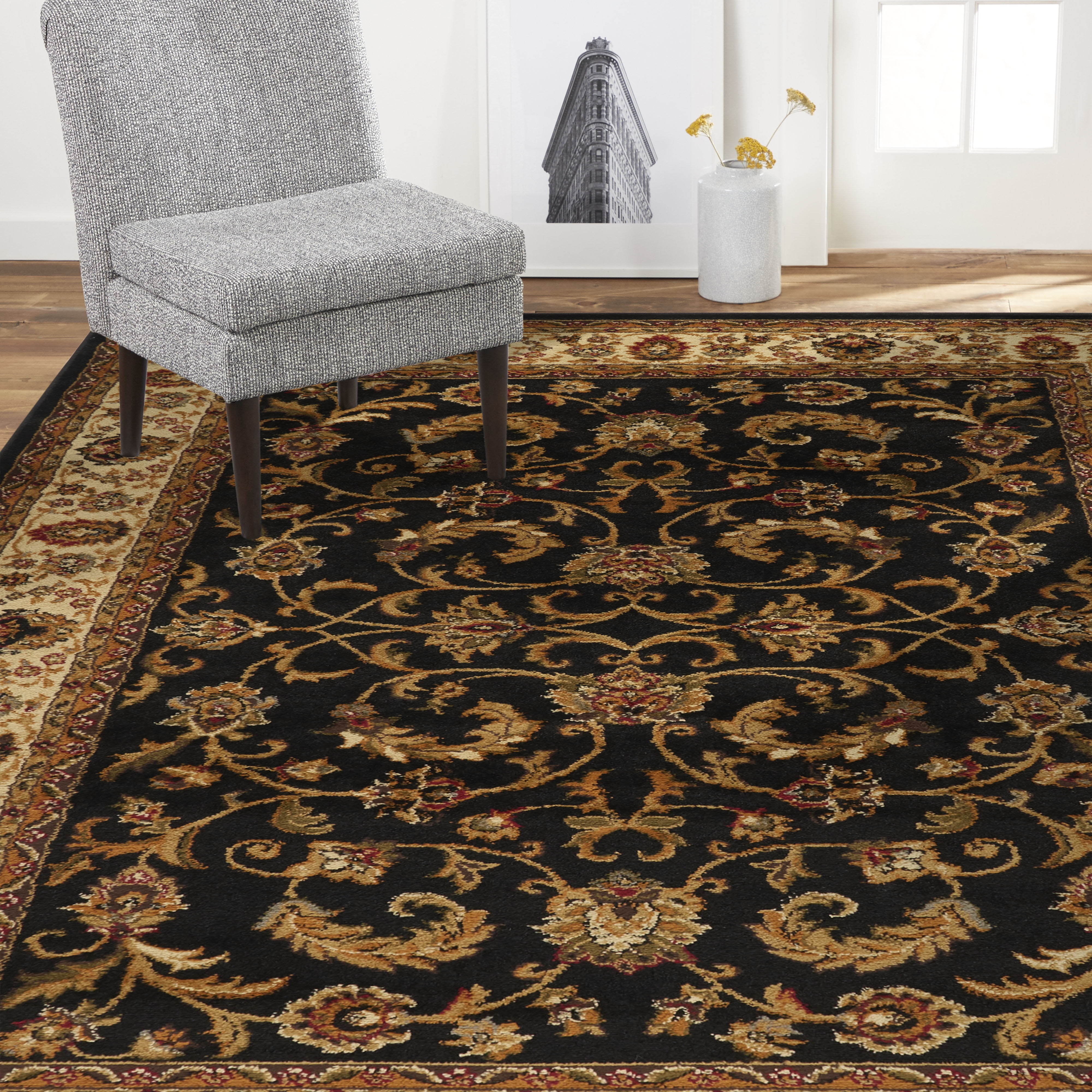 Home Dynamix Royalty Elati Traditional Ornate Damask Area Rug, Black