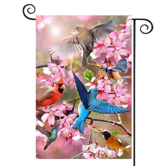 DMERBYL Double Sided Premium Spring Garden Decorative Flag, Flower and Bird Welcome Garden Flags - Weather Resistant & Double Stitched - 18 x 12.5 Inch