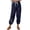 Navy, variant on Wdfiry Women Summer Pull On Pants Casual Loose Cotton And Linen Printed High Waist Beach Trousers Tapered Pants with Pockets
